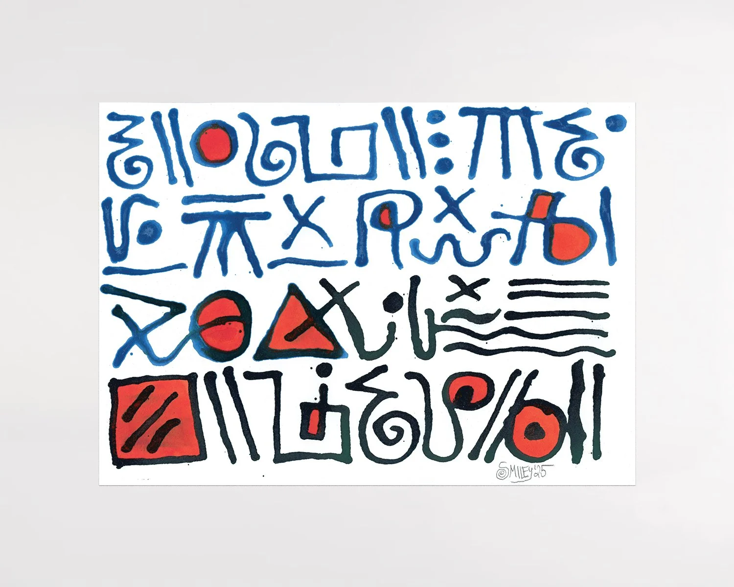 Alphabet (Red and Blue) / 2025 / Acrylic ink on Arches / 9 x 12 inches