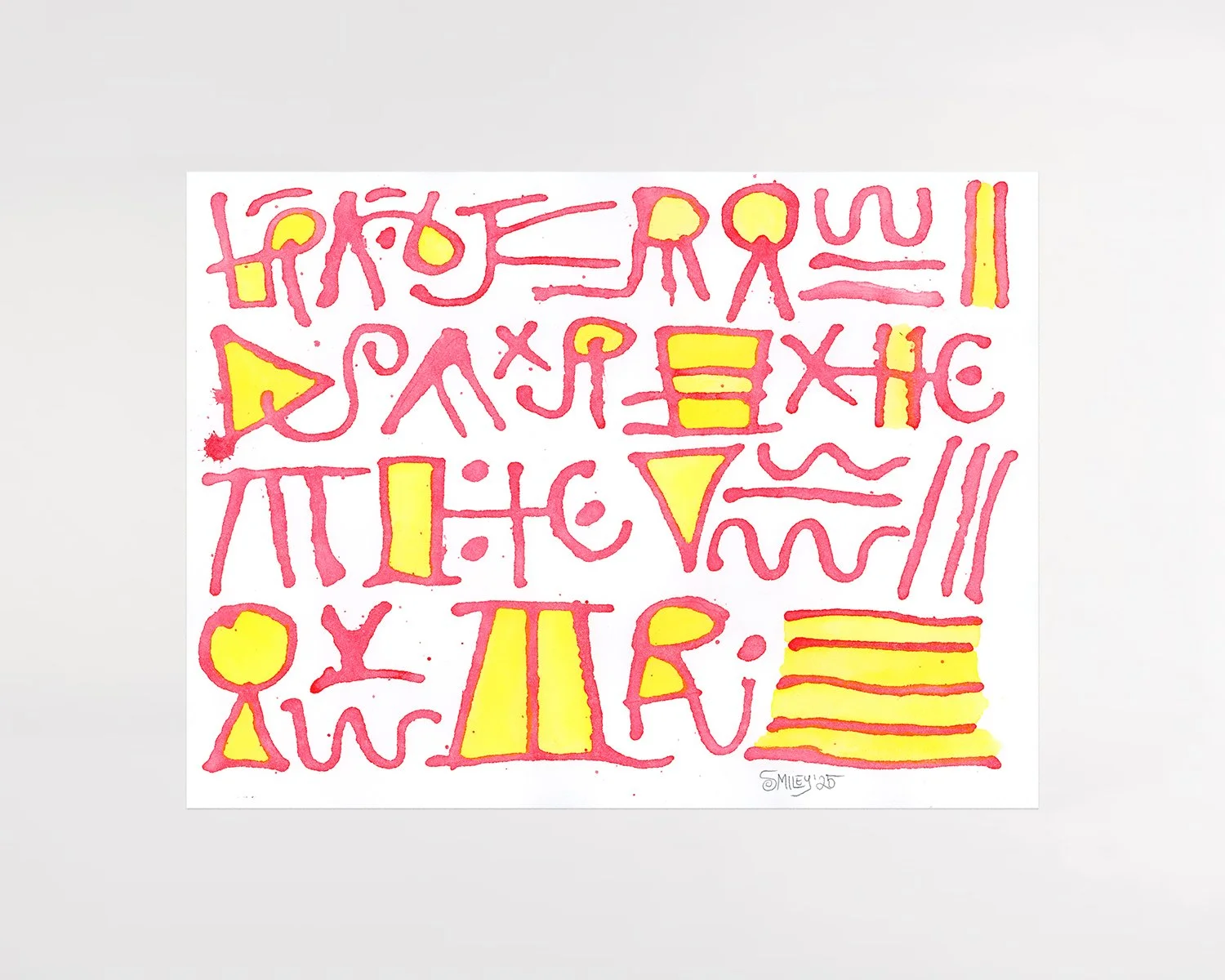 Alphabet (Pink and Yellow) / 2025 / Acrylic ink on Arches / 12 x 16 inches