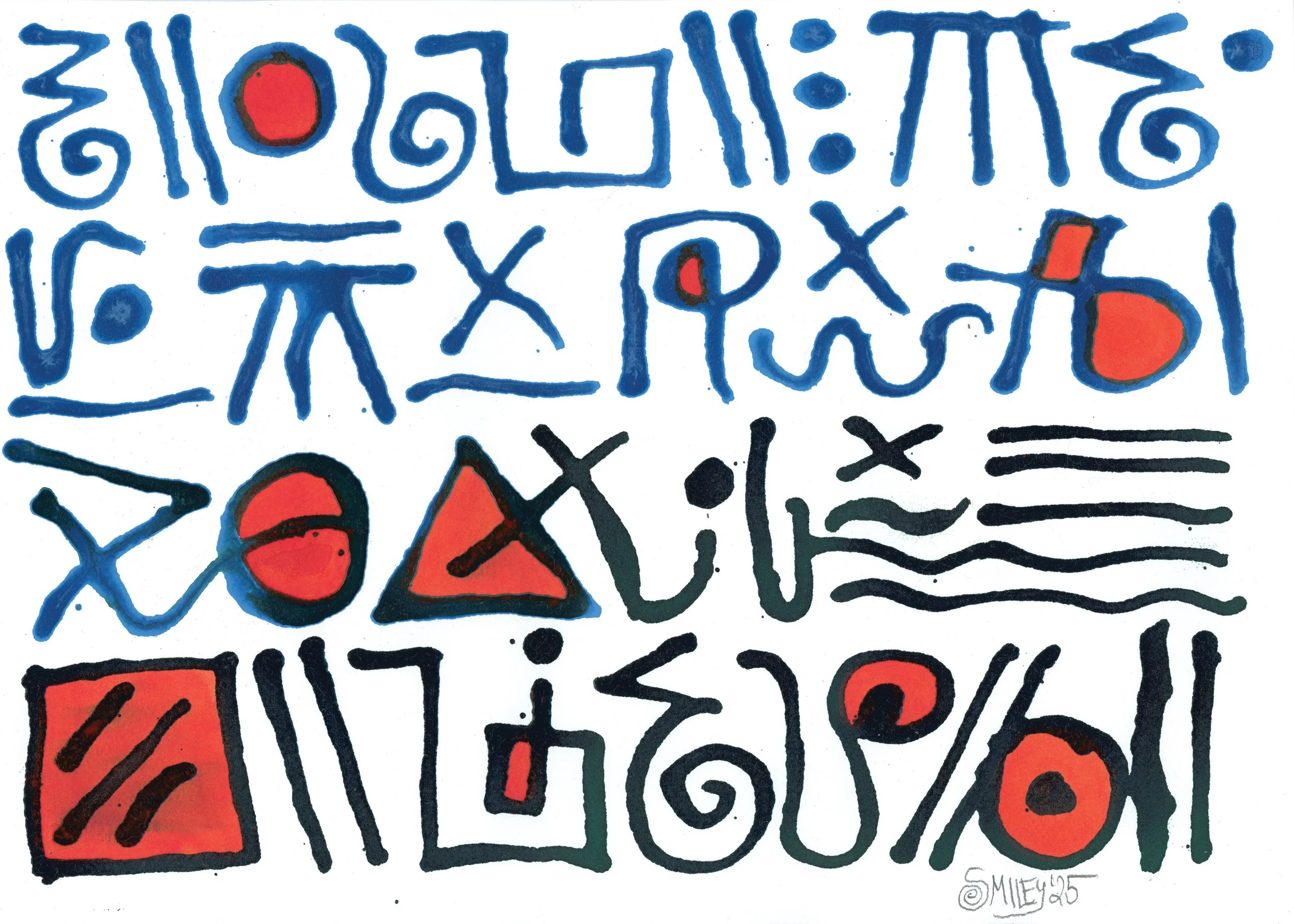 Alphabet (Red and Blue) / 2025 / acrylic ink on Arches / 10 x 14 inches / $150