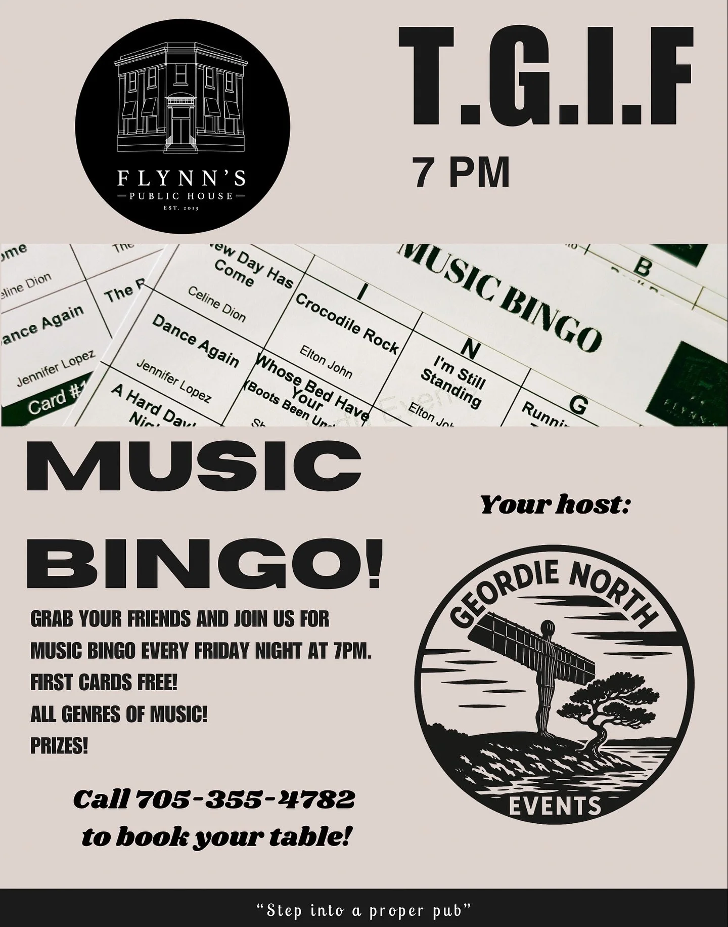 Tonight at Flynn’s: πΆ Music Bingo at 7 PM — then stick around to cheer on the Jays! βΎοΈπ
Grab your crew, snag a table, enjoy pints & prizes, and let’s make some noise for Toronto after the games wrap.
Call the pub to book your