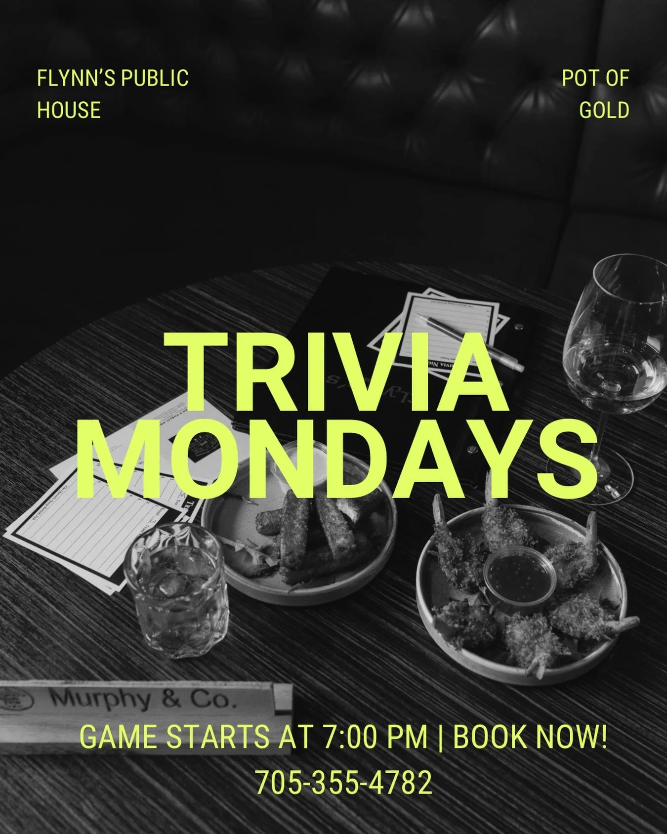 🧠🍻 MONDAY NIGHT TRIVIA AT FLYNN&rsquo;S 🍻🧠

Monday nights are for big brains, cold pints, and a little friendly competition.
Grab your team, test your trivia knowledge, and make a night of it.

📍 Flynn&rsquo;s Public House
📞 Call the pub to boo
