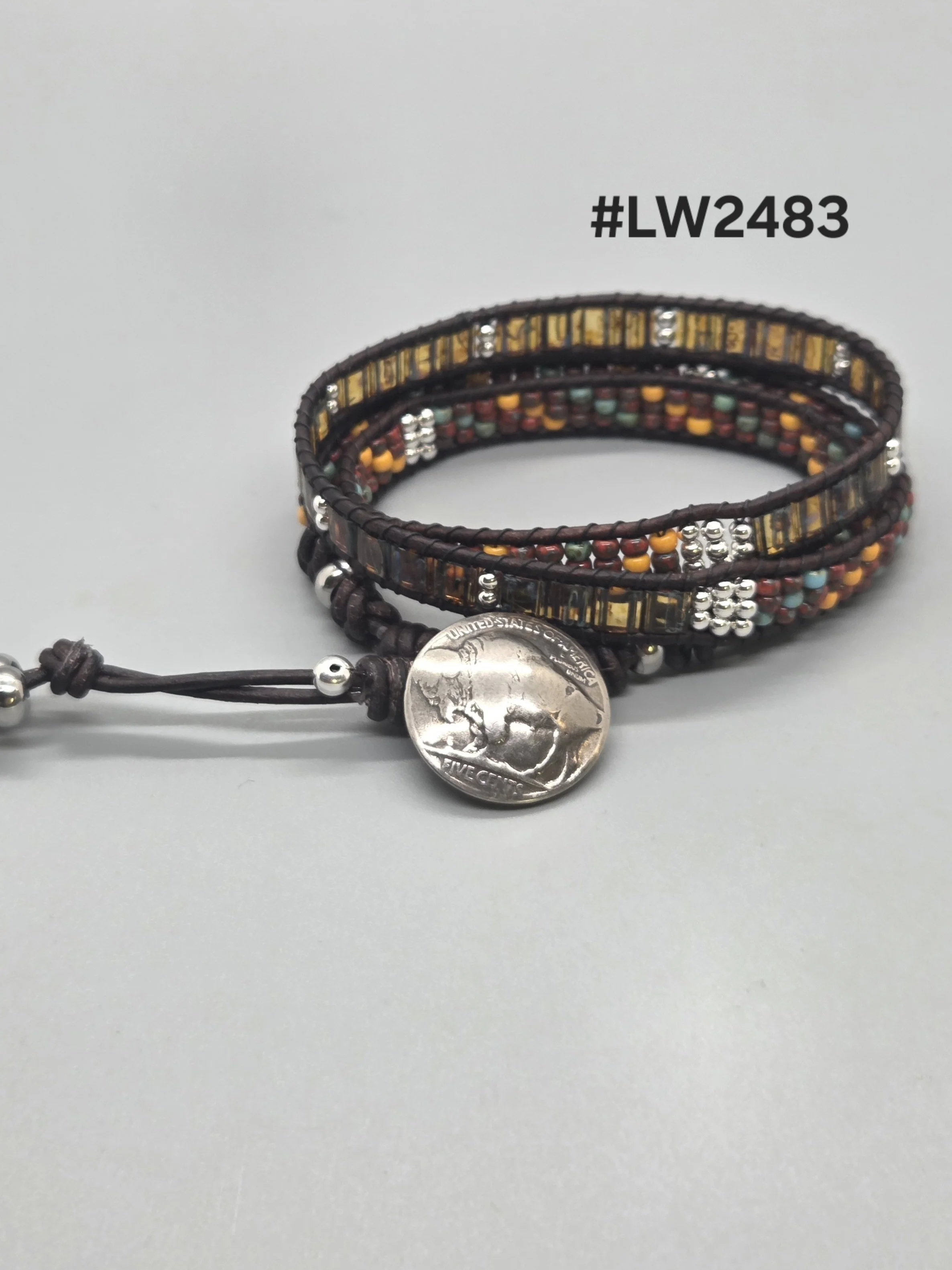 Leather and Bead Triple Wrap Bracelet - Glass Beads