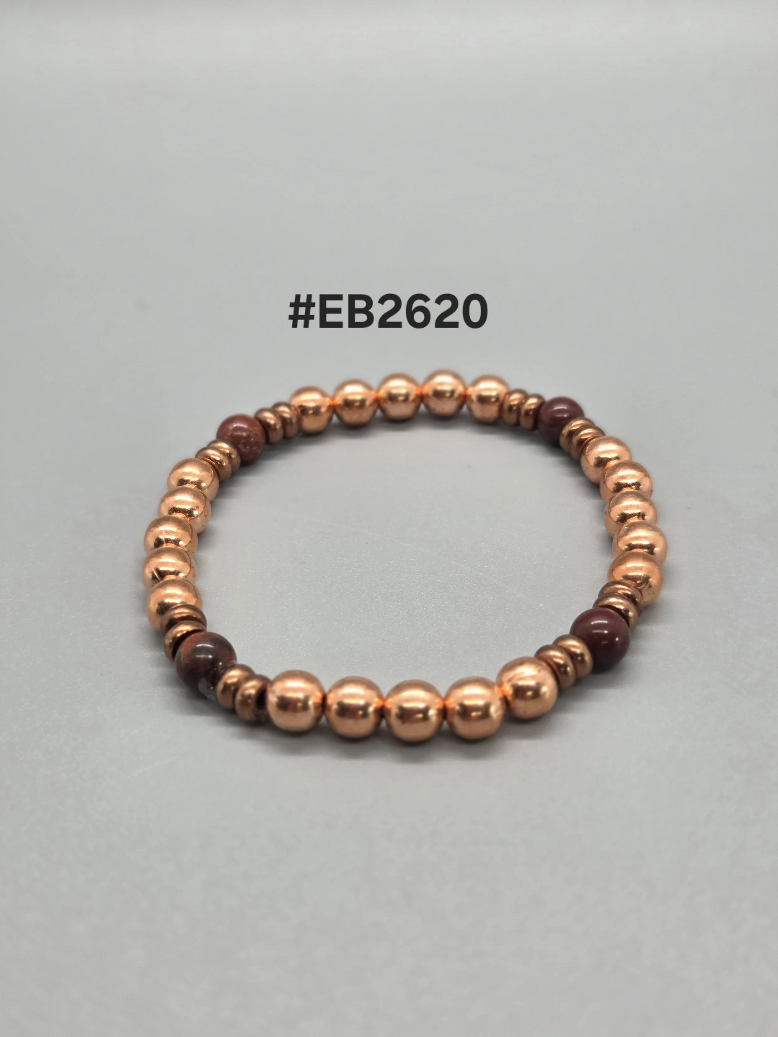 Elastic Bracelet - Copper and Red Rainbow Jasper