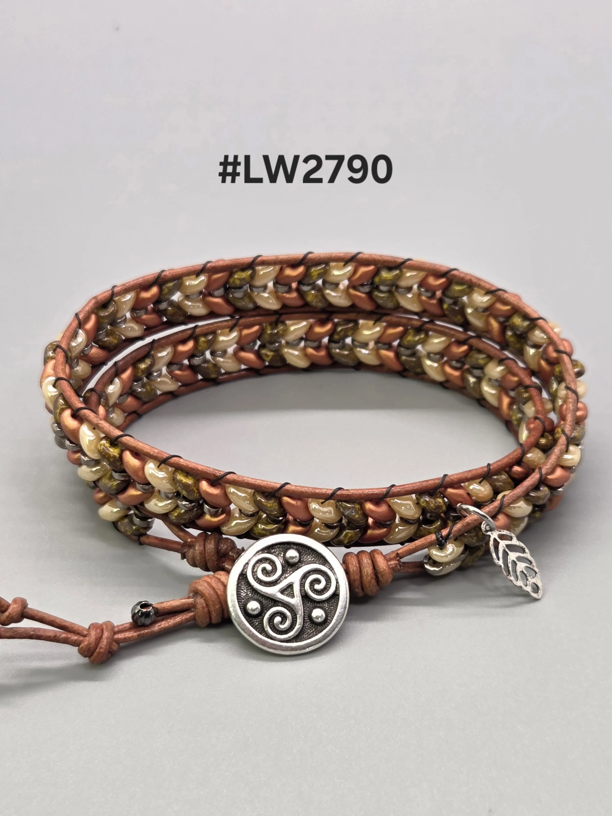 Leather and Bead double Wrap Bracelet - Glass Beads