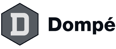 Logo with a gray hexagon containing a white 'D' and the word 'Dompé' in black text.