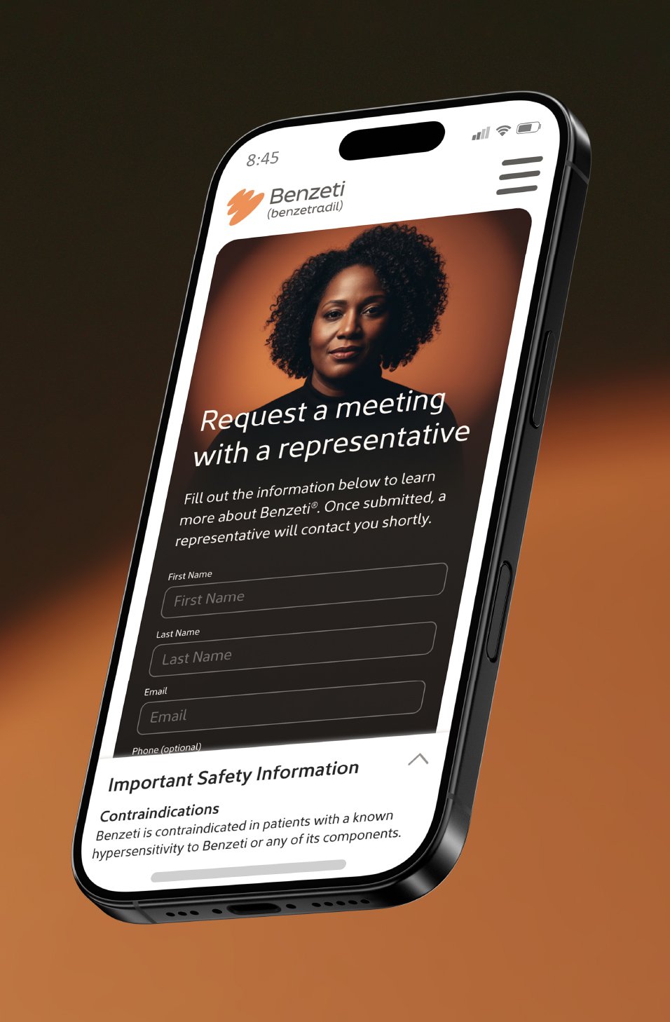 Benzeti mobile website contact page design for patient-facing digital experience