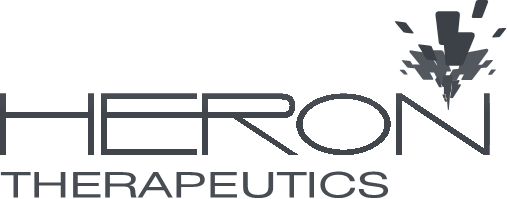 Heron Therapeutics logo in black and gray text with a stylized bird design.
