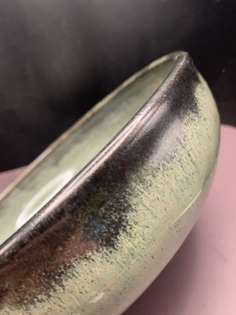 Turqouise Low Bowl with Black Accent Rim