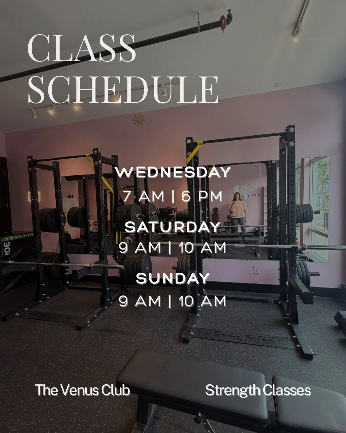 Current Class Schedule at The Venus Club! 💕

Our strength classes are designed for everyone to come, sweat, and lift together! They&rsquo;re built to help everyone hone in on their strength, form, power, and endurance. 

Click the 🔗 in our bio for 