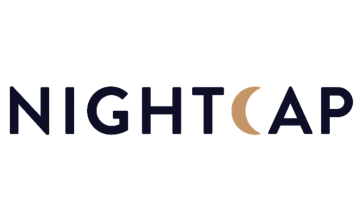 Nightcap logo with stylized letters and a capsule shape in the middle.