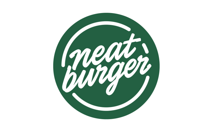 Green circular logo with the words 'neat burger' in white handwritten font.