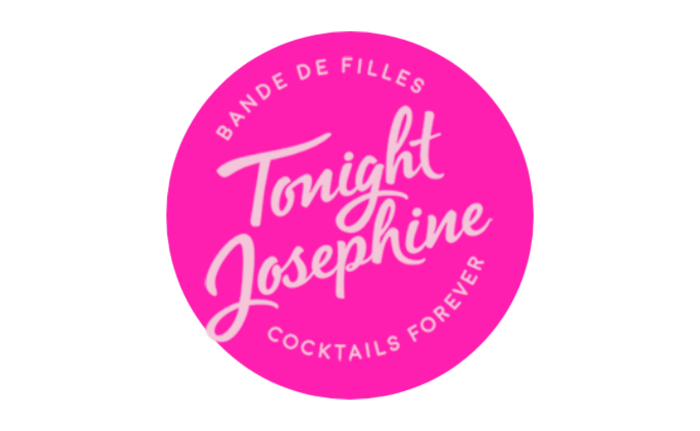 Pink circular logo with white text that reads 'Tonight Josephine' and smaller white text around the circle that says 'Bande de filles' and 'Cocktails forever'.