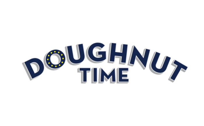 Logo for Doughnut Time with stylized text and donut graphic
