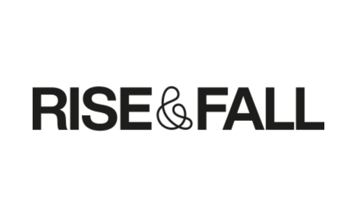 Text reading "RISE & FALL" on a black background.