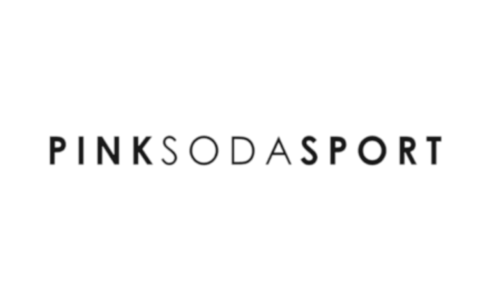 The logo of Pink Soda Sport with a flamingo icon above the text.