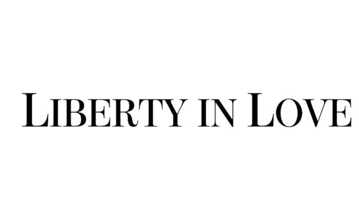 Black background with the phrase 'Liberty in Love' written in large, white, outlined text.