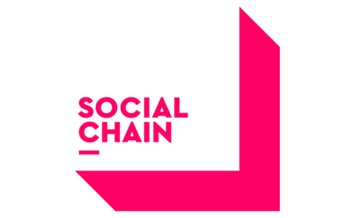 Black background with pink text and design elements reading 'Social Chain'.