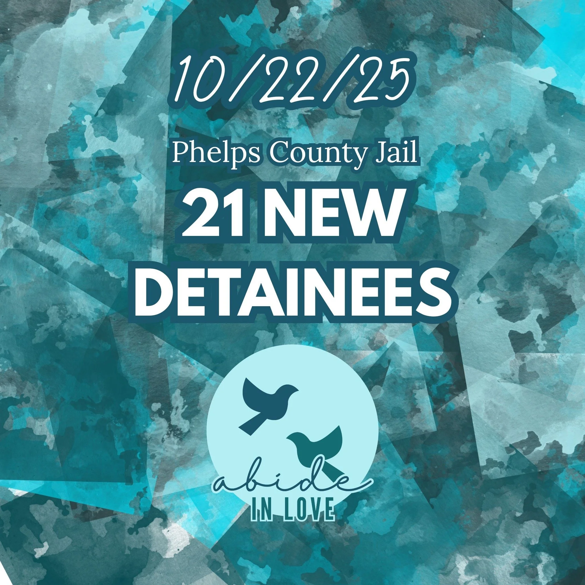 21 ICE HOLDS came into Phelps County Jail last night. Abide In Love is monitoring this situation and will continue to support these immigrants through our penpal program. If you have any questions or would like learn how to help - please email us.

?