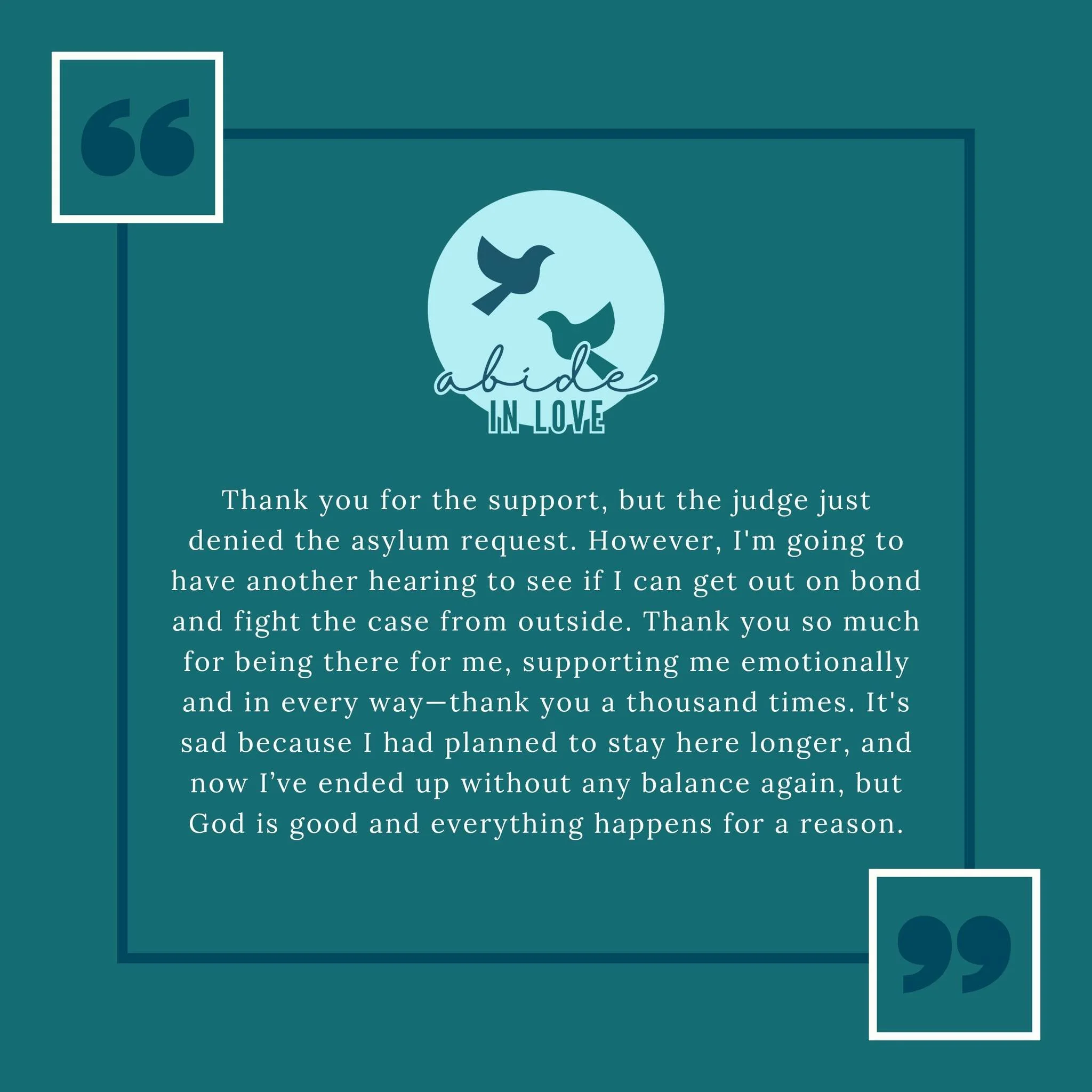 ~ Message from an ICE detainee in Phelps County to Abide In Love. 
Help us continue to give emotional support to detainees in Phelps County Jail. 
#rollamo #phelpscountymo #immigration #immigrationrights #donatetoday