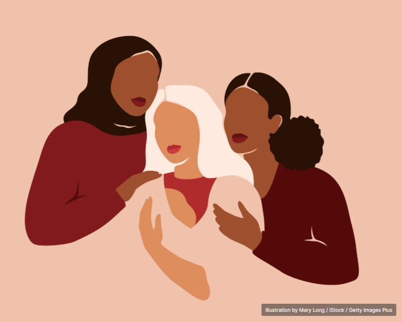 Image of 2 women supporting a new mother and her baby.. I stock/Getty Images Plus