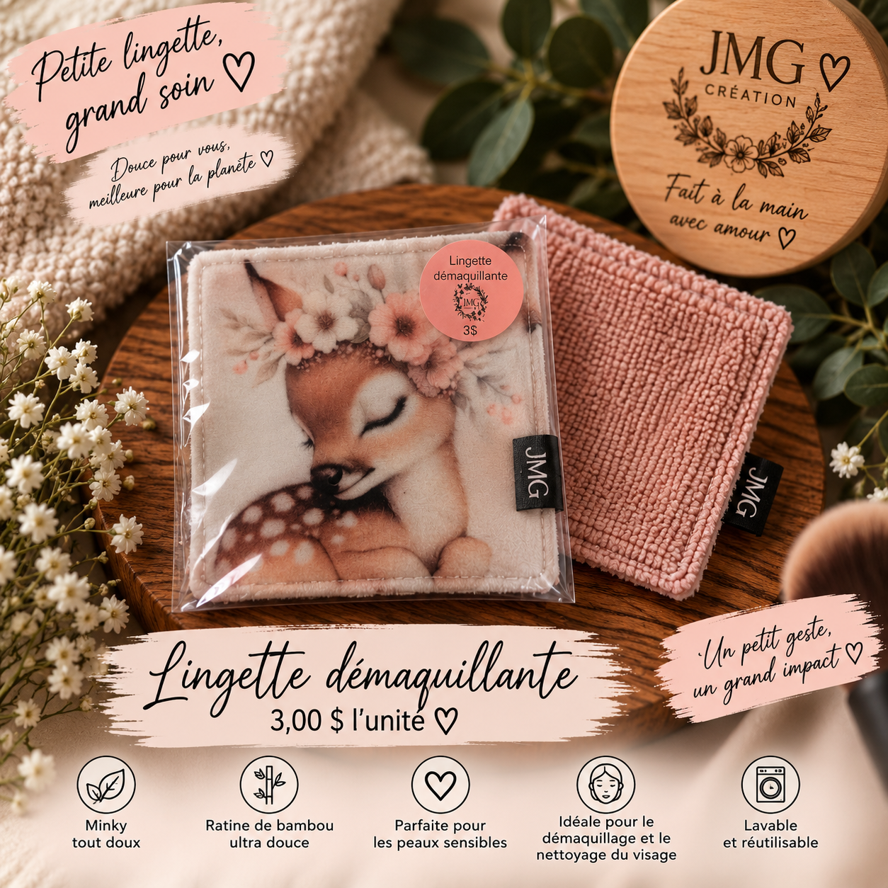 Lingettes démaquillante - bébé cerf