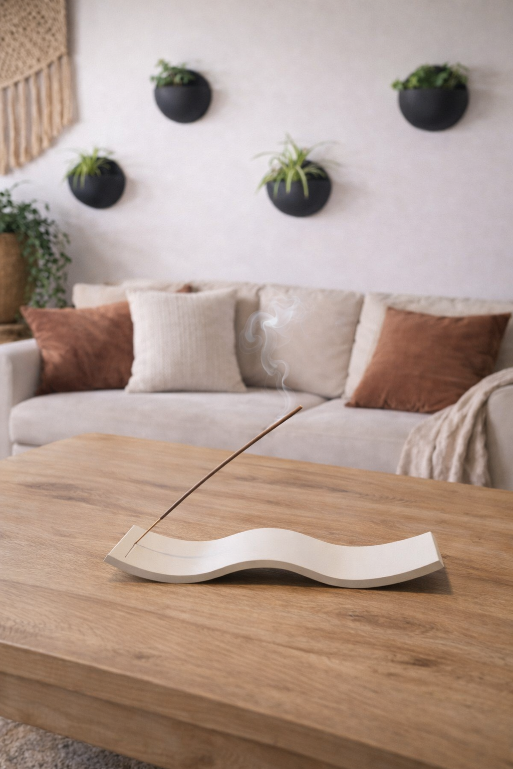 Porte encens - ondulée beige