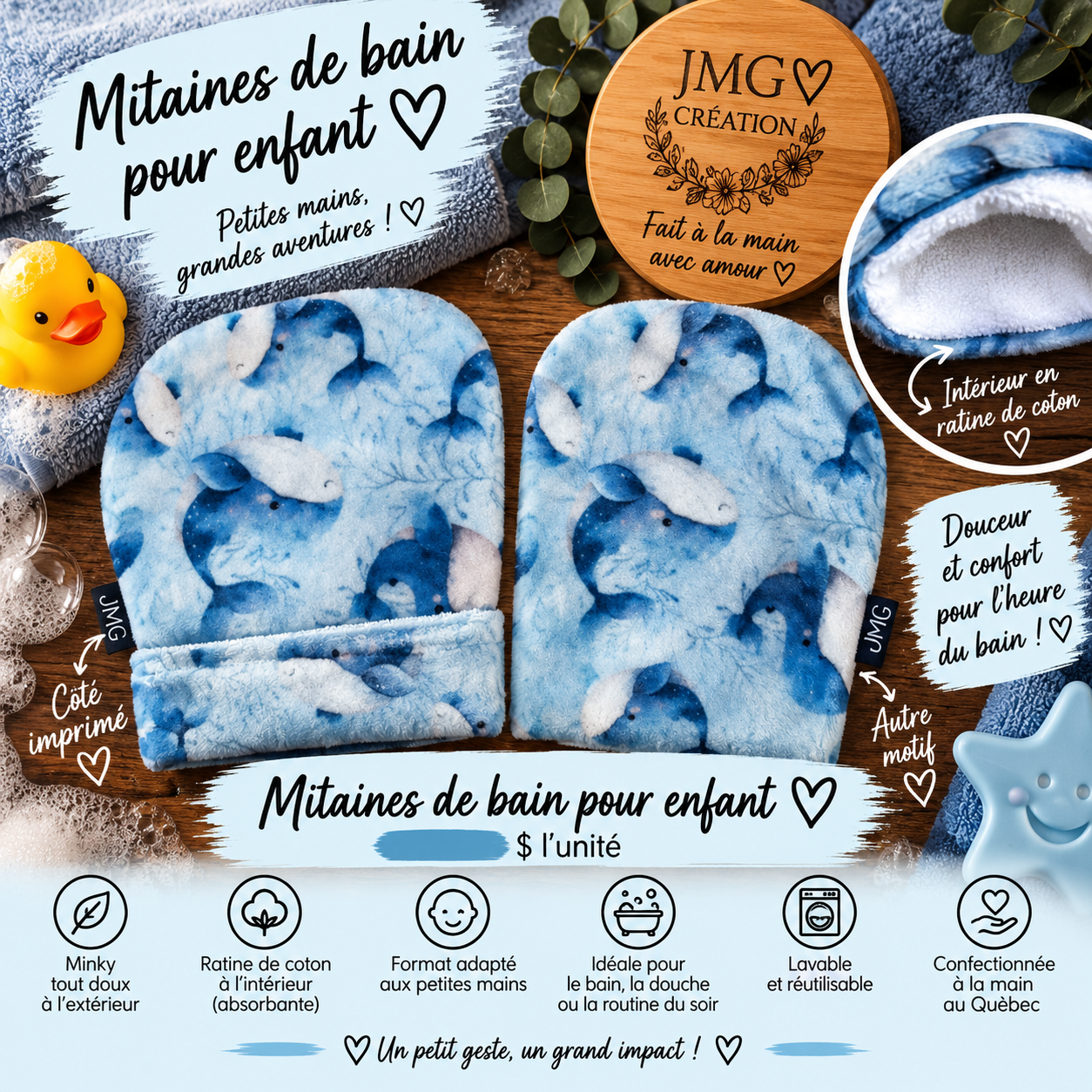 Mitaine de bain pour enfant - baleine