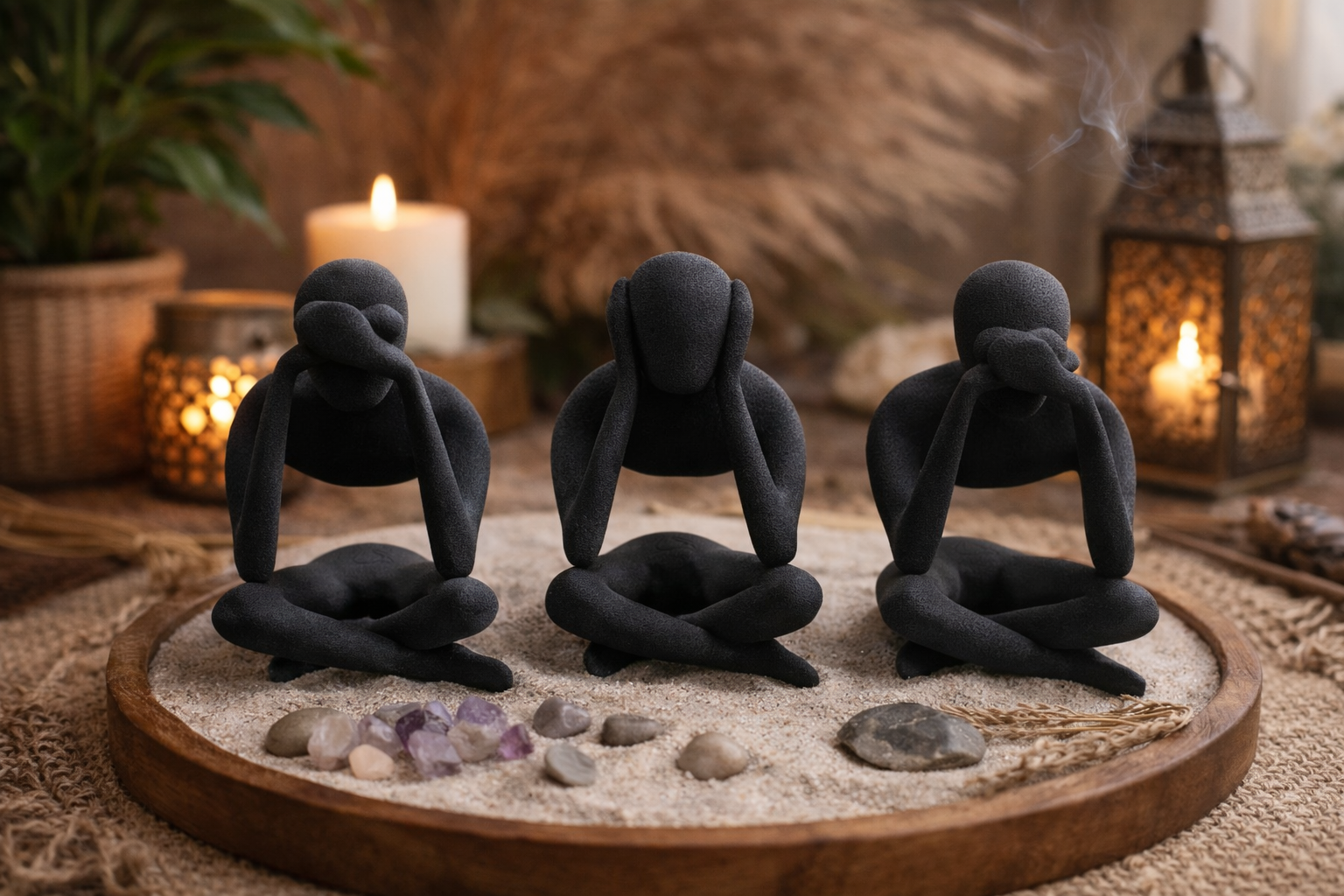 Trio statuettes - Trinité du silence (grand, noir)