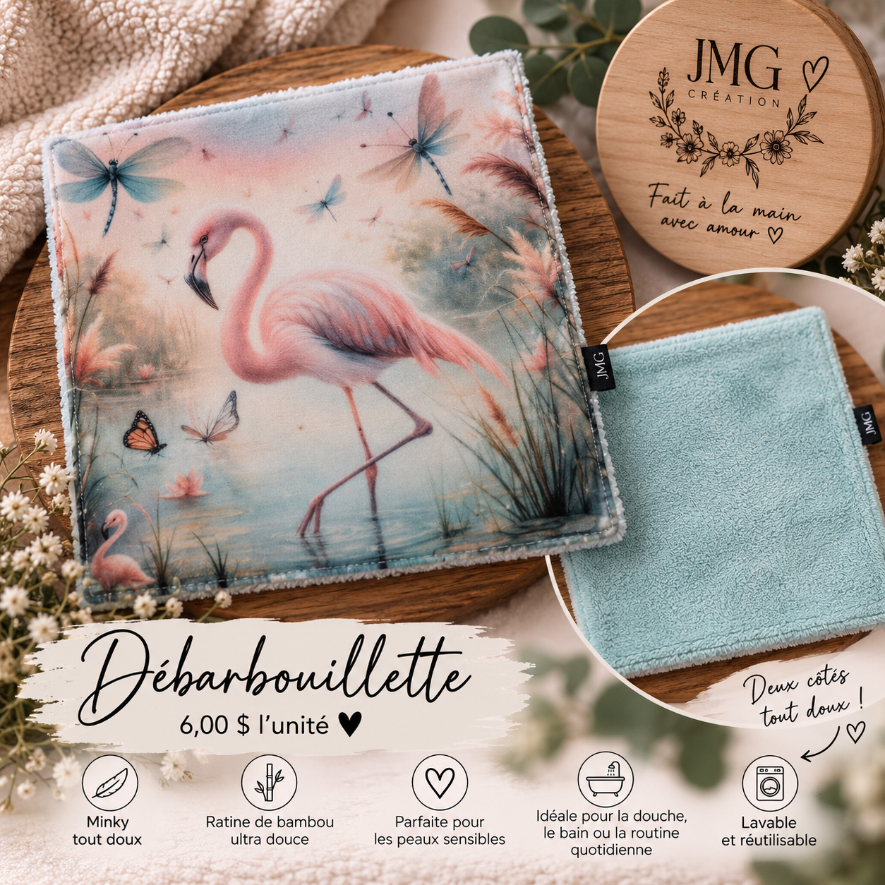 débarbouillette - flamand rose