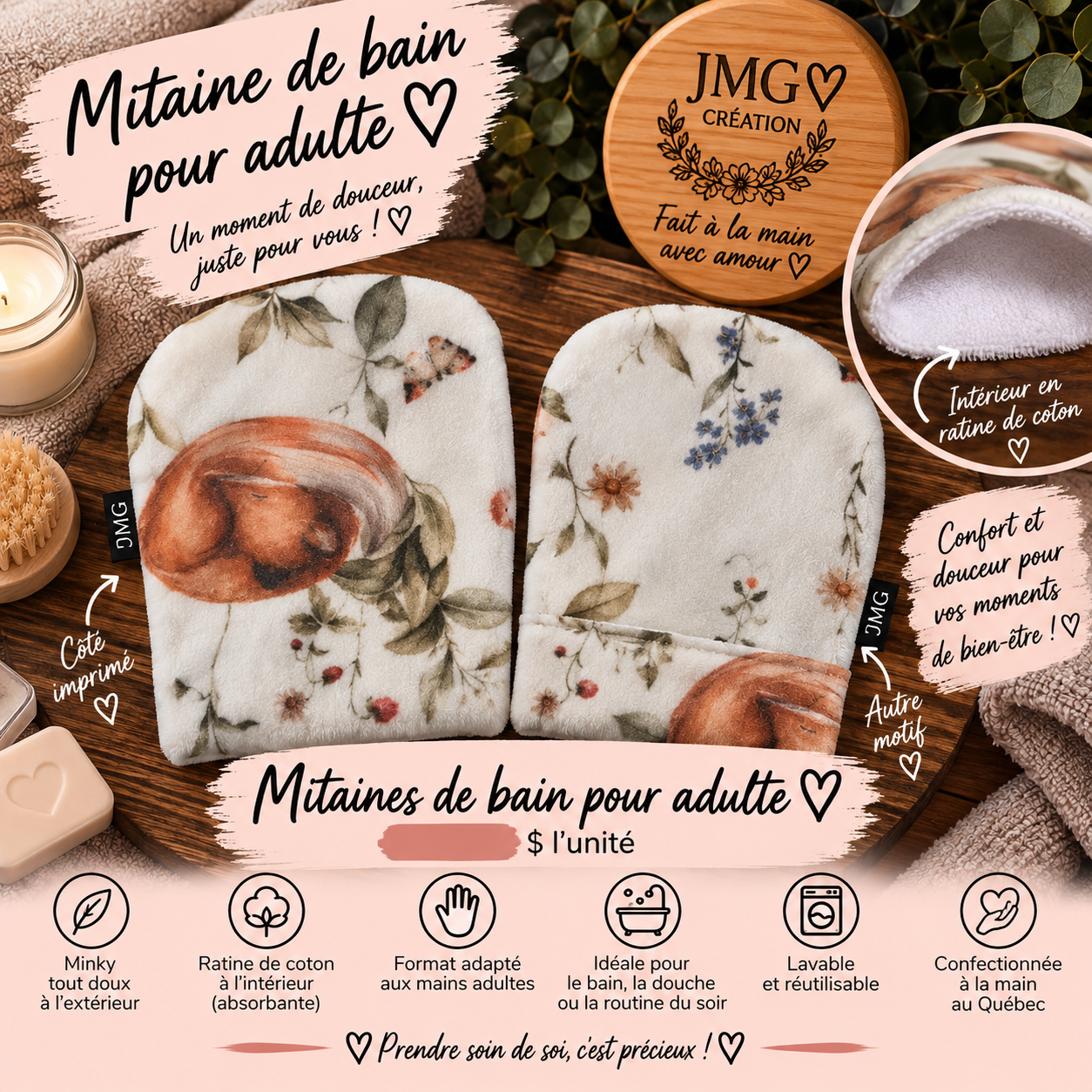 mitaine de bain pour adulte - renard