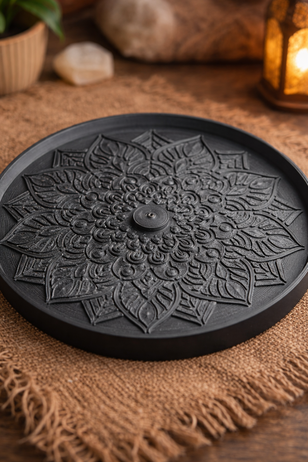 Porte encens - Mandala rond noir