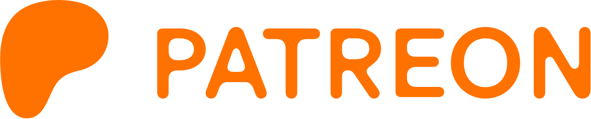 Patreon logo with a stylized orange 'P' next to the word 'Patreon' in orange text on a black background.