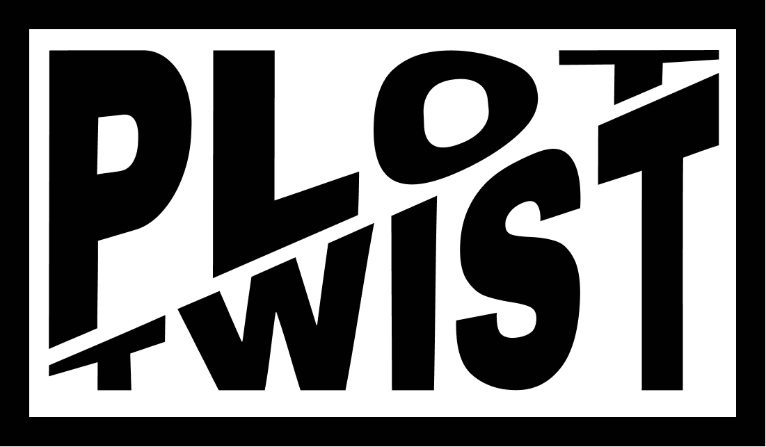 Black and white logo with large text reading "PLOT TWIST" with a diagonal line separating the words.