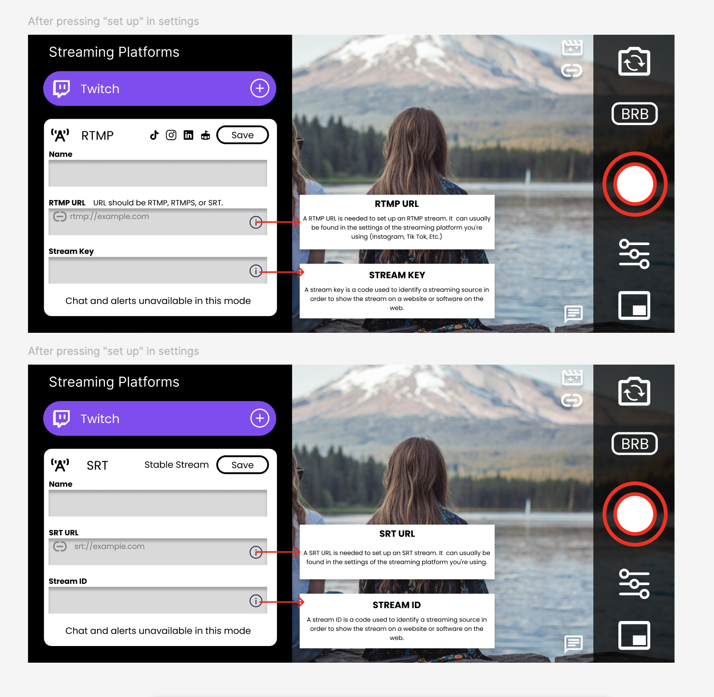 Custom Endpoint streaming was another solution we needed to implement into the product, so creators could go live to any social media channel, jumbotrons, tvs, and other use cases different from traditionally streaming to Twitch.