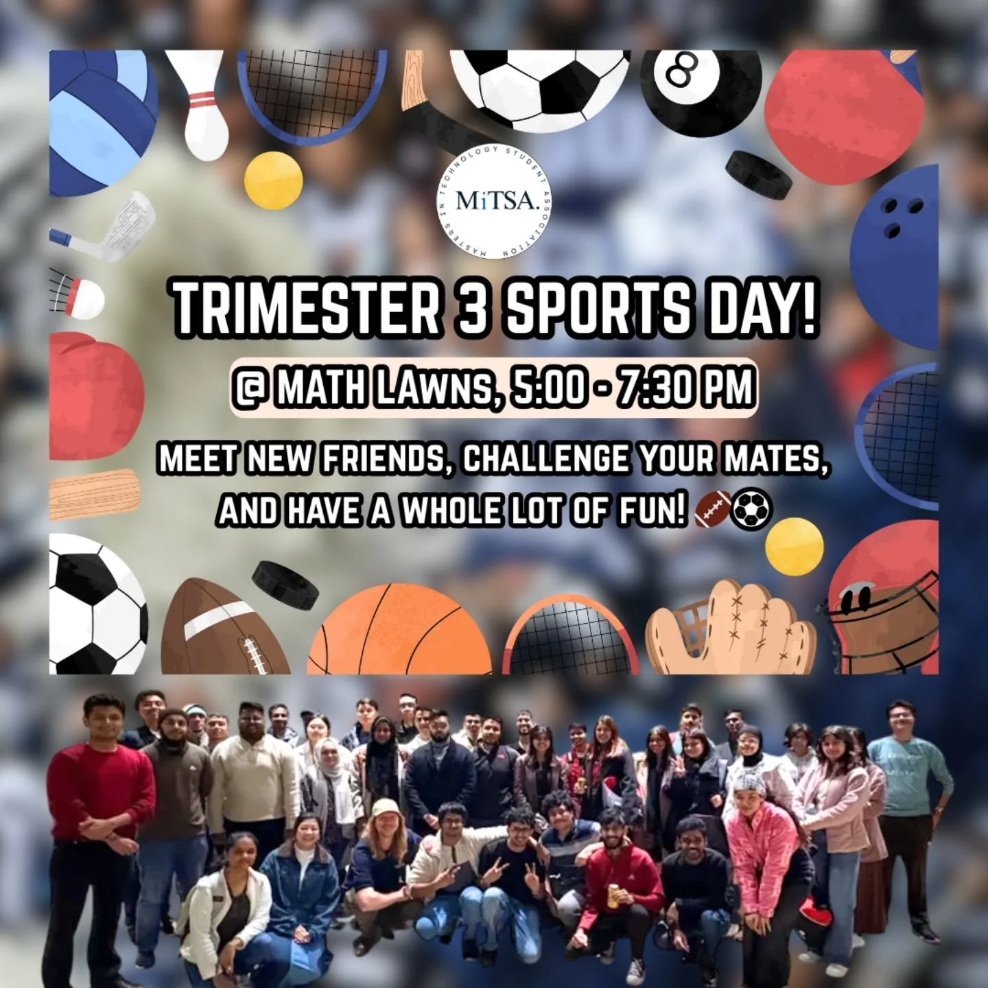 Trimester 3 just got a whole lot better.... The MITSA Sports Day is BACK! 🔥🏀

Get ready for an afternoon of epic wins, classic games, and the best way to de-stress from uni. We're talking tug of war, sack races, netball, and more. Plus, there's fre
