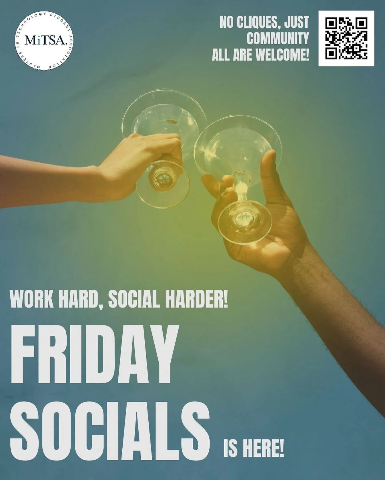 Friday Socials are the perfect way to wind down after a busy week. Come by to relax, share a laugh, and connect with fellow students in a welcoming space. Whether you are looking to meet new people or just enjoy some time with friends, you will feel 
