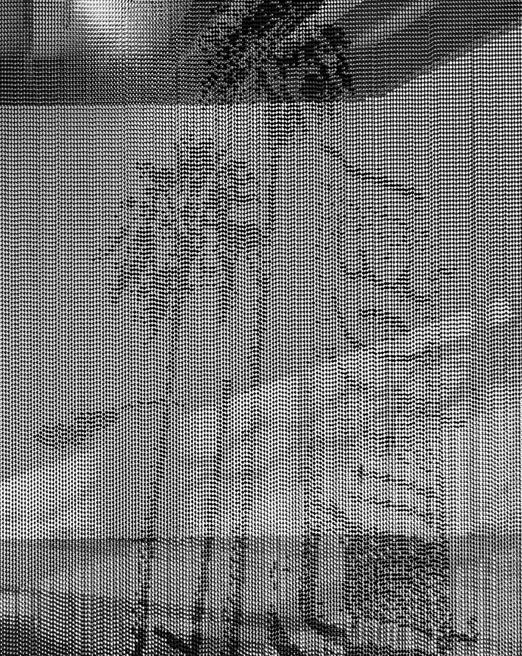 Tough Love (Last Motel Before Morning), 2026, Nickel-plated steel ball chain, automotive enamel, 106 in H × 66 in W  (269.2 × 167.6 cm)