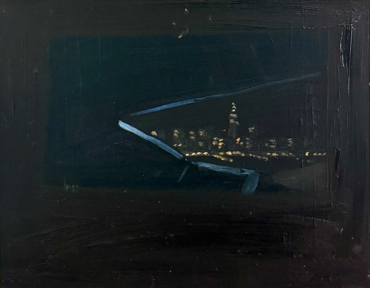 Cab to Brooklyn, 2025, Oil on masonite, 18 in × 14 in, 45.72 cm × 35.56 cm