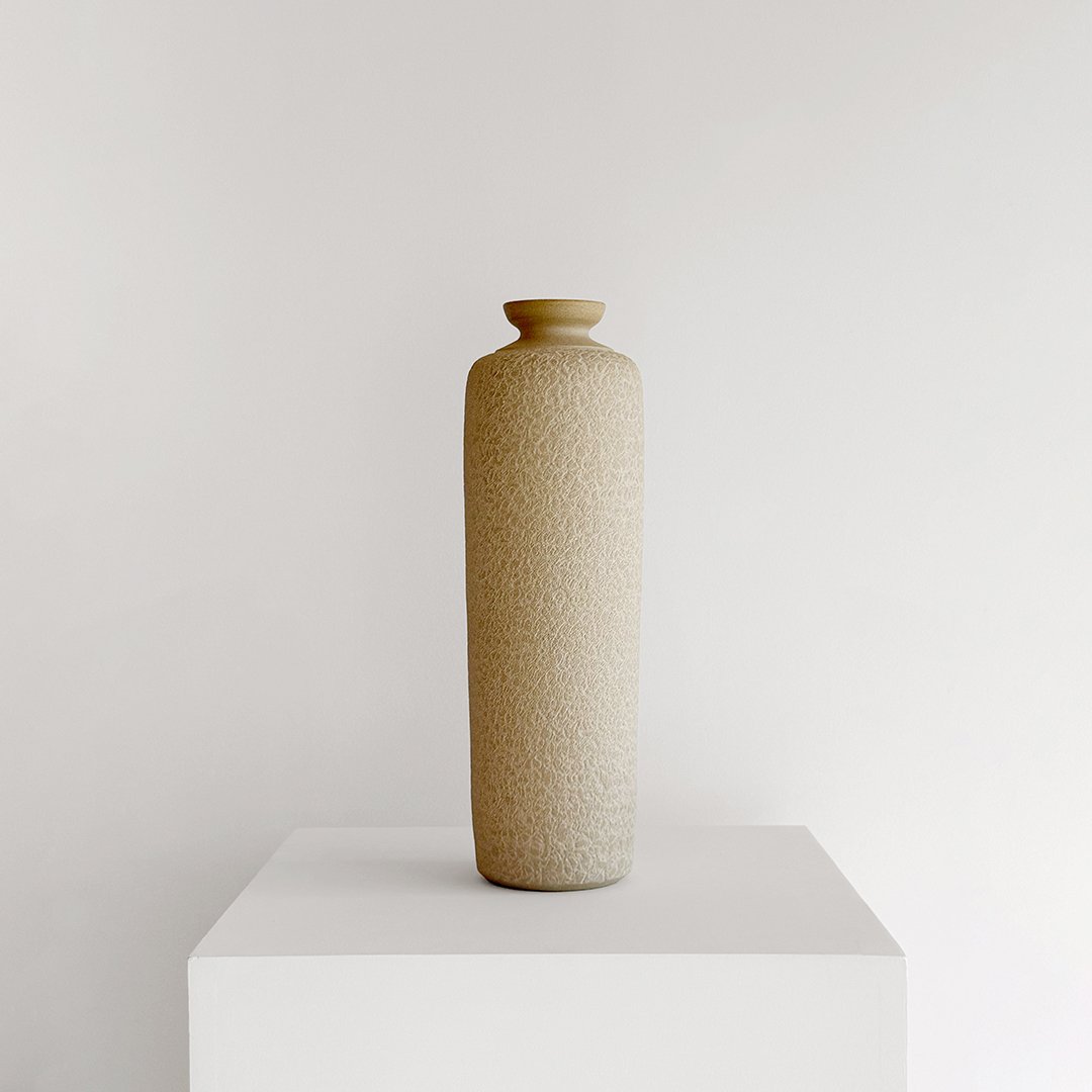 Untitled Vessel 05, 2026, Unglazed stoneware, 18 in H × 5 in diameter
(45.7 × 12.7 cm)