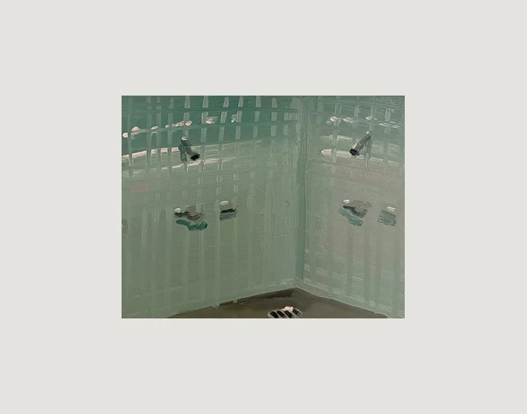 Shower (Green), 2025, Oil on masonite, 14 in × 11 in, 35.56 cm x 27.94 cm