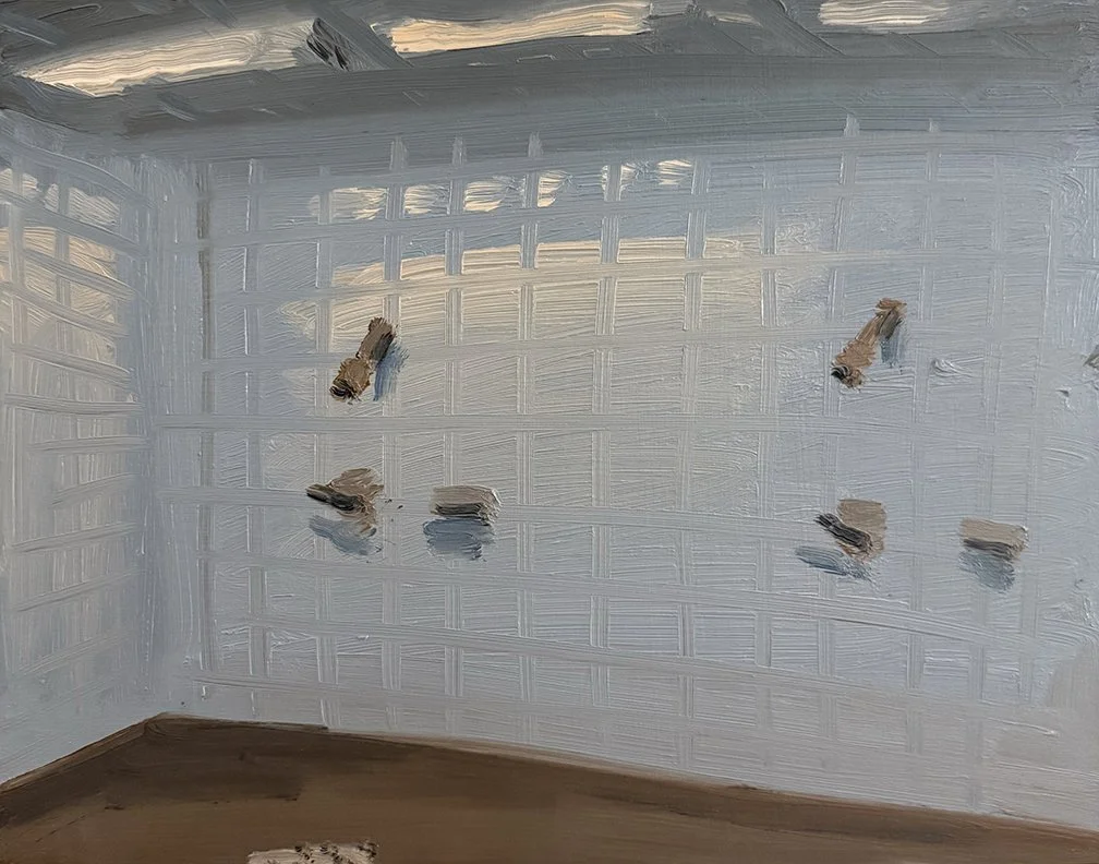 Shower (Blue), 2025, Oil on masonite, 14 in × 11 in, 35.56 cm x 27.94 cm