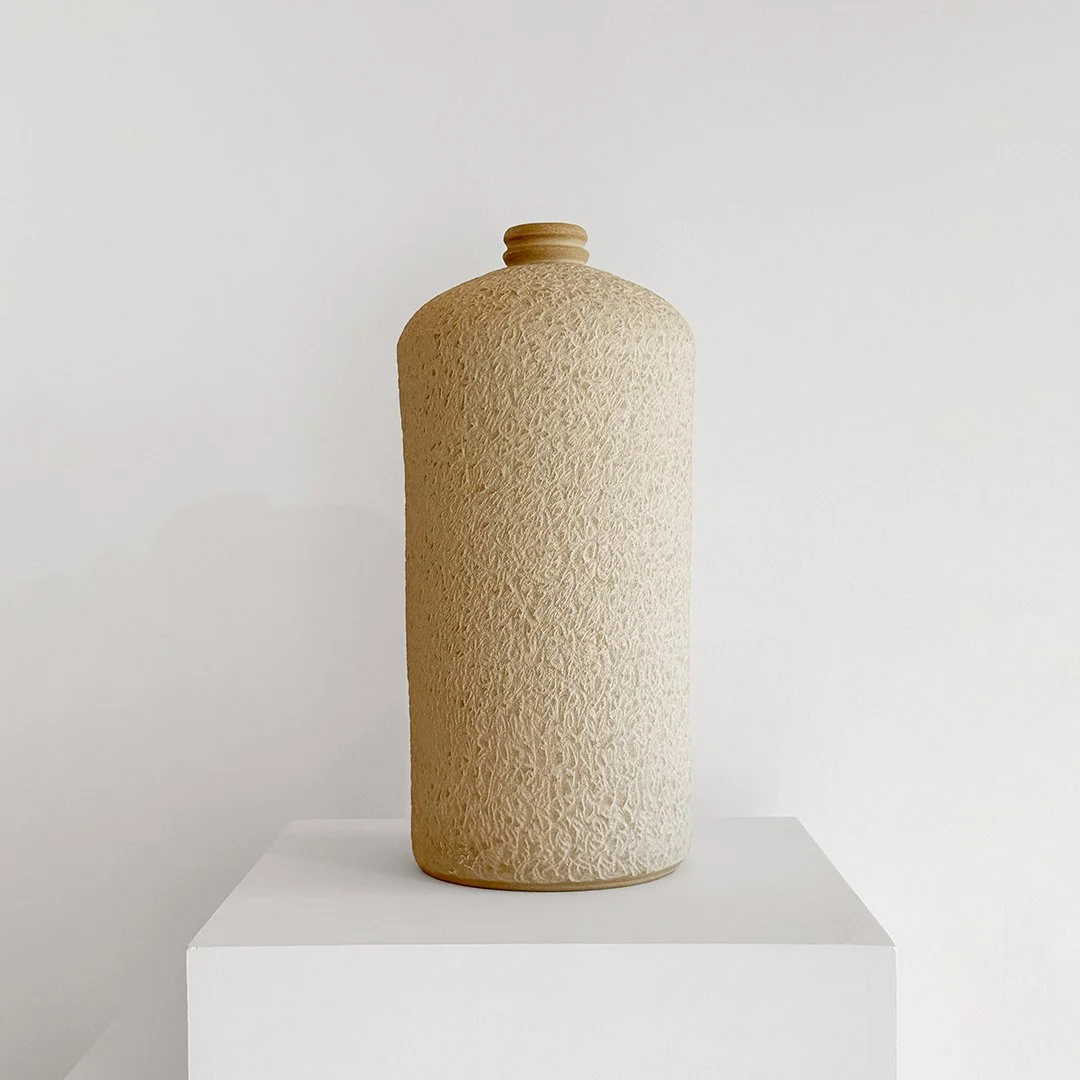 Untitled Vessel 02, 2026, Unglazed stoneware, 20.5 in H × 8.5 in diameter
(52.1 × 21.6 cm)
