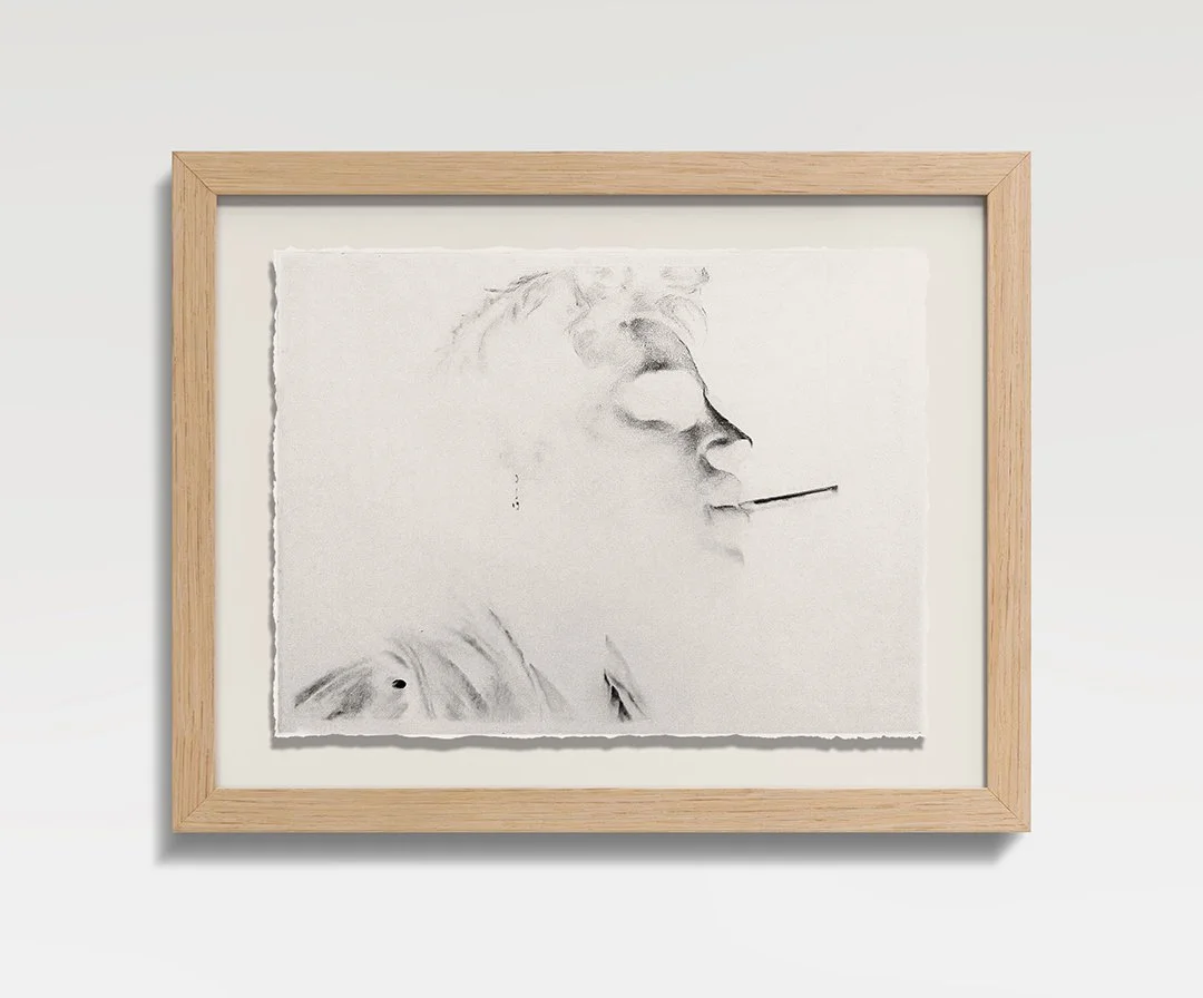 Frame I: Luke, 2026, Graphite on paper, oak frame, 15.5 in H × 19 in W × 1.5 in D (39.4  × 48.3  × 3.8 cm) 