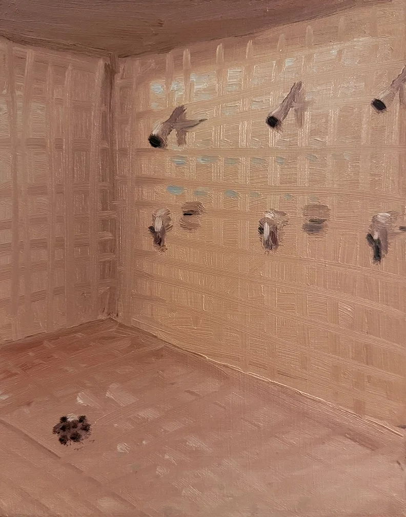 Shower (Peach), 2025, Oil on masonite, 11 in × 14 in, 27.94 cm x 35.56 cm