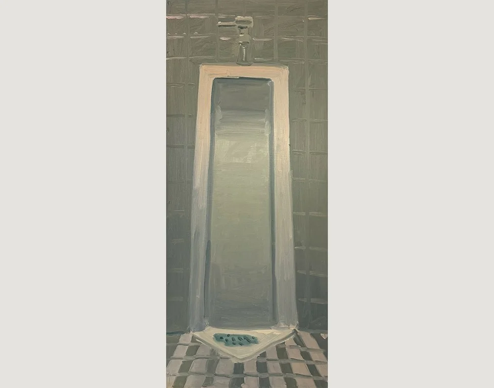 Urinal (Grey), 2025, Oil on masonite, 24 in × 57.25 in, 60.96 cm × 145.42 cm