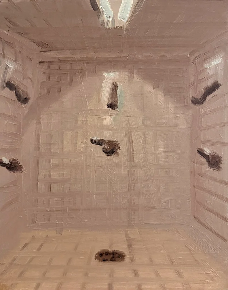 Shower (Pink), 2025, Oil on masonite, 11 in × 14 in, 27.94 cm x 35.56 cm