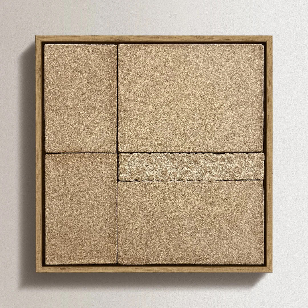 Framed Mosaic 02, 2026 Unglazed stoneware with oak frame, 10.5 in H × 10.5 in W
(26.67 × 26.67 cm)