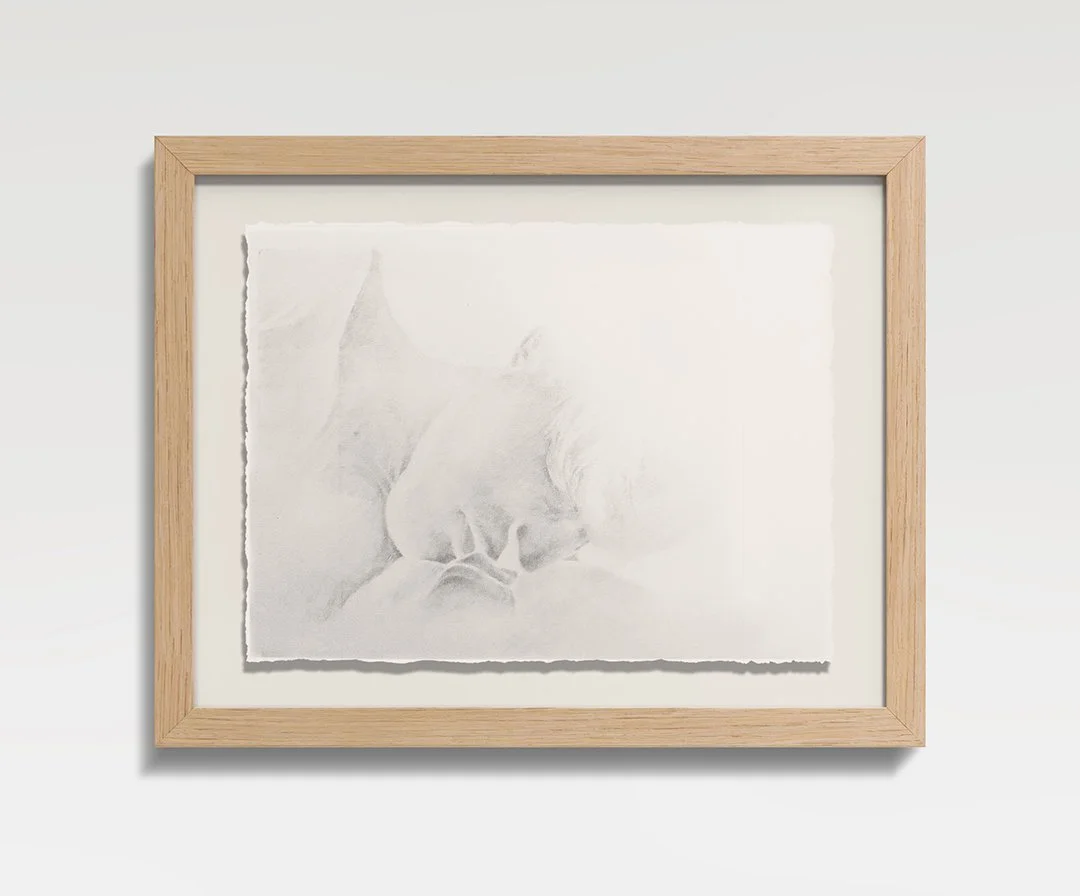 Frame II: John, 2026, Graphite on paper, oak frame, 15.5 in H × 19 in W × 1.5 in D (39.4  × 48.3  × 3.8 cm) 