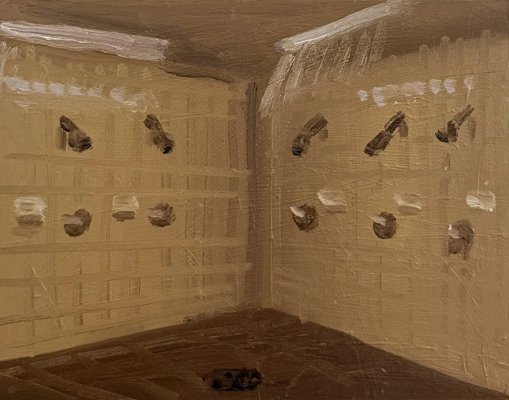 Shower (Brown), 2025, Oil on masonite, 14 in × 11 in, 35.56 cm x 27.94 cm