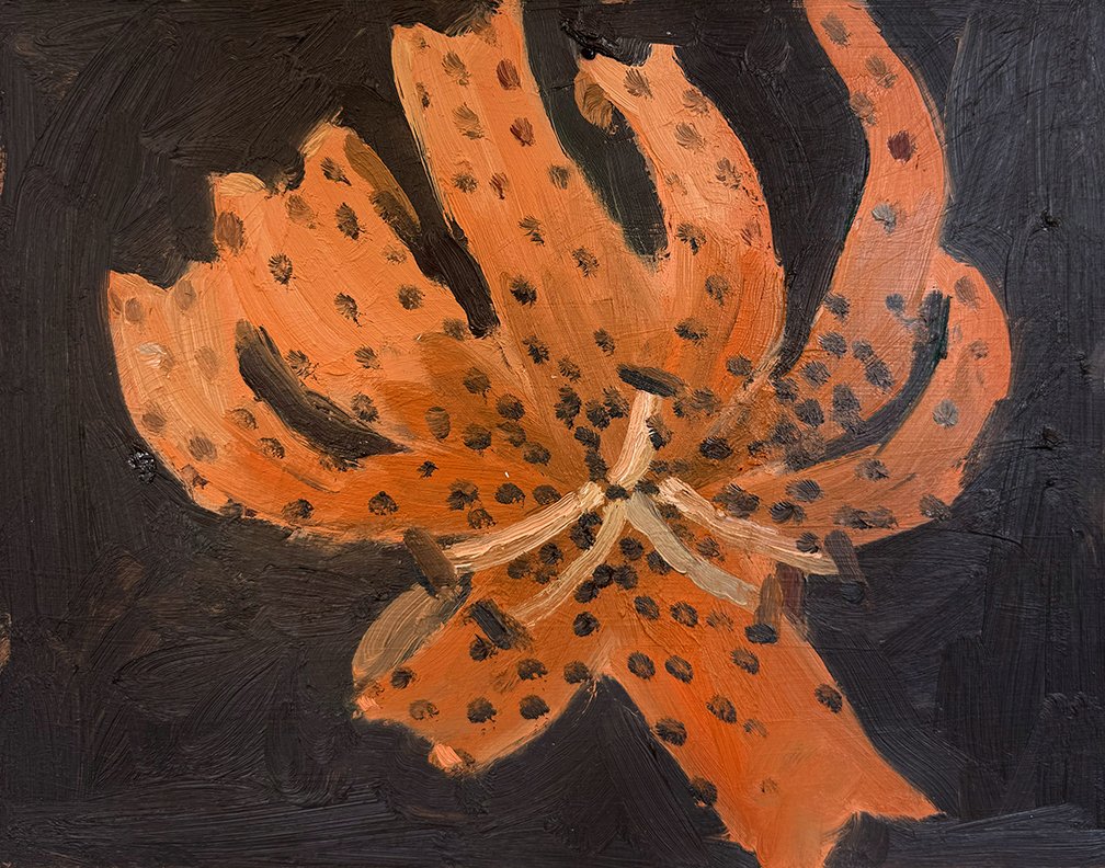 Tiger Lily, 2025, Oil on masonite, 14 in × 11 in, 35.56 cm x 27.94 cm